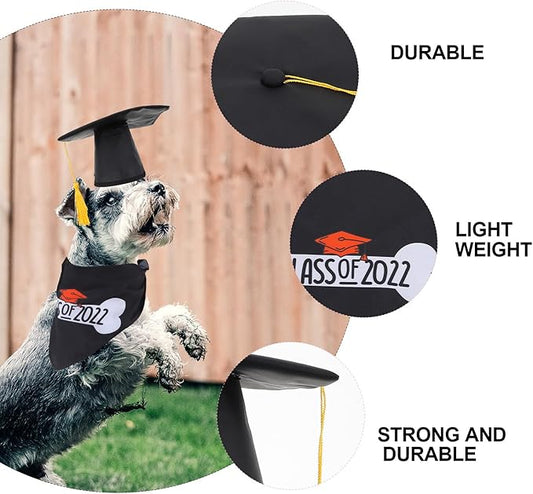 Dog Graduation Cap and Washable Saliva Towel Set, Decorative Pet Bandana and Doctoral Hat for Graduation Party Supplies, 2pcs Puppy Costume Accessory