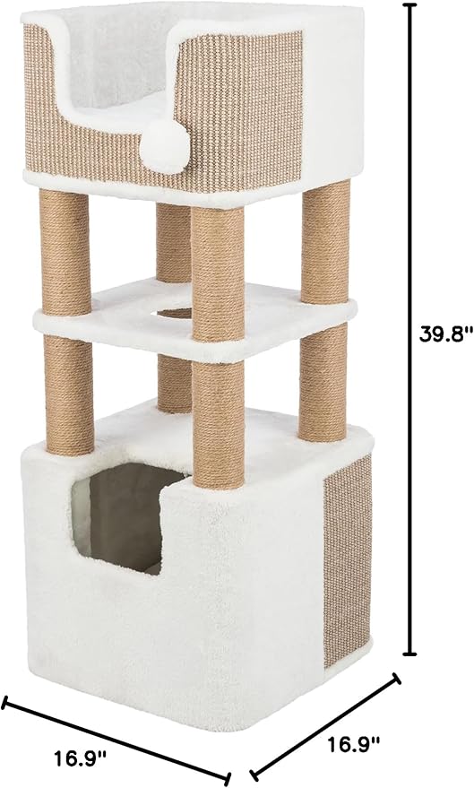 Trixie Lucano Cat Tree, 39.8-in Cat Tower with 8 Jute Scratching Posts & Plush & Sisal Covered Condo, Sturdy Base, Interactive Pom-Poms, Indoor Furniture for Climbing & Relaxation, Brown