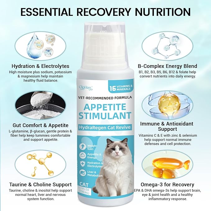 Recovery & Energy Support for Cats | Cat Appetite Stimulant & Hydration Supplement, Cat Electrolytes and Weight Gainer for Sick, Senior, Post-Surgery | Boosts Eating, Drinking&Strength in Weak Felines