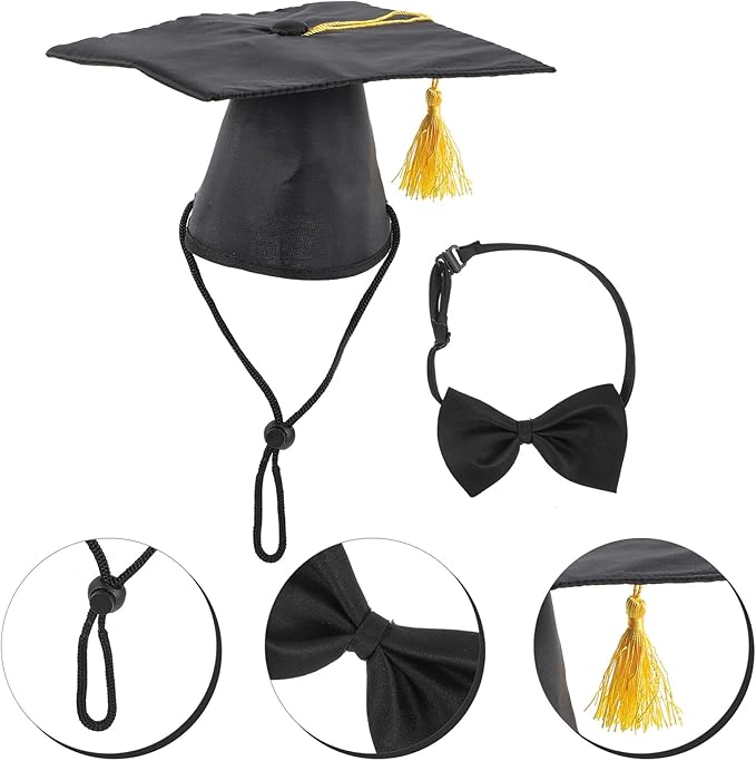 Yardwe Pet Graduation Necktie and Doctoral Hat Set, Dog and Cat Costume Accessories for Graduation Party, Puppy Formal Neckwear, Pet Supply for Holiday Dress-up