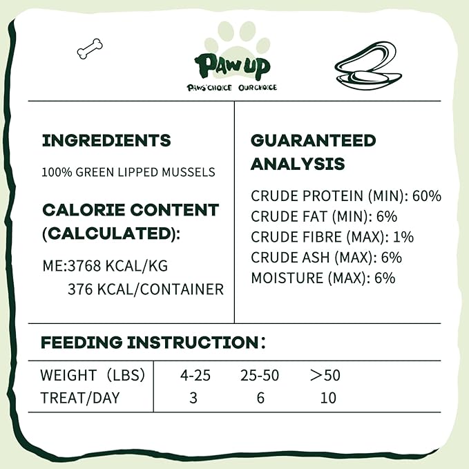 PAWUP Freeze Dried Green Lipped Mussels Dog Treats – Raw Single Ingredient Snacks for Joint & Hip Health, Rich in Omega-3, Grain Free, 3.5 oz