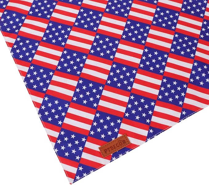 PTDECOR American Flag Dog Bandana, USA Plaid Flag Pet Scarf, 4th of July Adjustable Triangle Patriotic Bandana for Small Dogs Pets (Small)