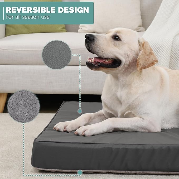 Waterproof XXXL Dog Beds Large Sized Dogs, Orthopedic Washable Crate Pad 54 inch, Jumbo XXXLarge Foam Pet Bed with Removable Cover Reversible, Anti-Slip Kennel Pad, 53"x36", Gray
