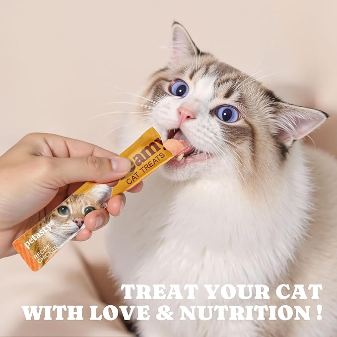 Lickable Cat Treats, High Moisture Hydrating Creamy Puree Squeeze Tubes, Chicken Flavor, 20 Tubes 0.5oz, Grain-Free, Omega Oils & Vitamin E, Skin & Coat Health, Digestive and Immune Support