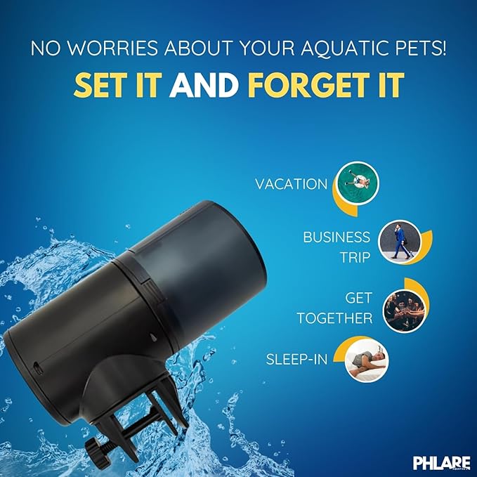 Automatic Fish Feeder for Aquariums - Rechargeable Auto Timer Feeder for Vacation | Fits Flakes & Pellets | 200ml Capacity