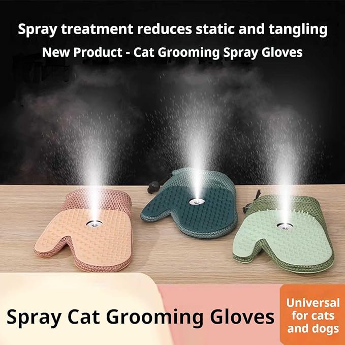 All-in-One Grooming Mist Glove for Pets - 4-in-1 Electrostatic Deshedding Glove with Thickened Padding, Clothing & Car Seats - Upgraded Technology for Cats/Dogs - Machine Washable (Pink)