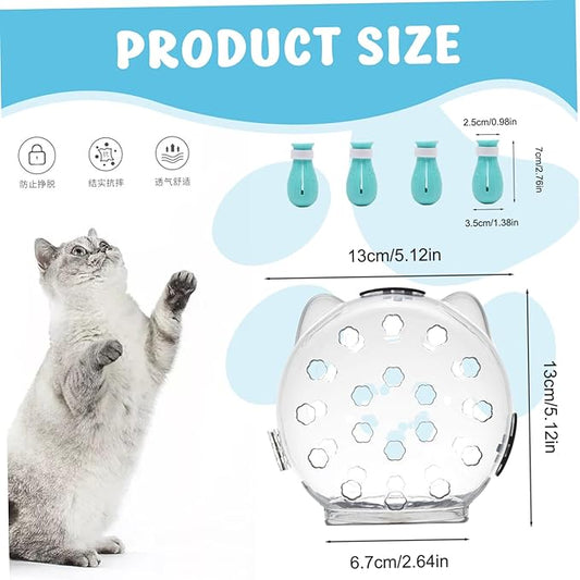 Cat Bubble Muzzle with 4 Boots 5 Inch Breathable Transparent Cat Muzzle with Lock Anti-Lick & Anti-Bite Head Cover for Grooming, Nail Trimming