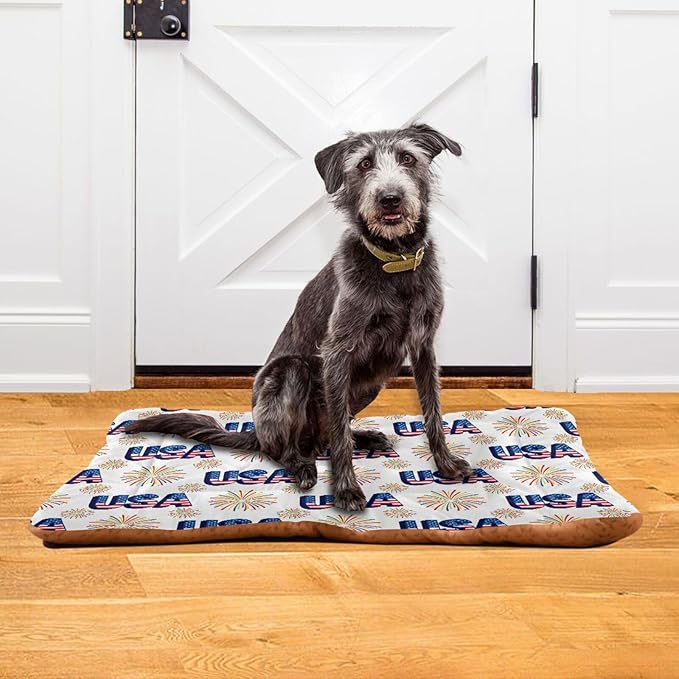 Dog Bed for Crate Washable Pet Sleep Pad, Independence Day Elements Kennel Mat with Non-Slip Bottom, Soft Fluffy Supplies Pet for Dogs and Cats (24x18 inch)