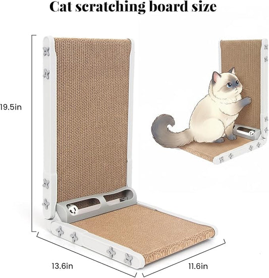 L Shape Cat Scratcher, 26.8 Inch Cat Scratchers for Indoor Cats, Protecting Furniture Cat Scratch Pad, Cardboard Cat Scratching with Ball Toy, Catnip, Large (Gary)