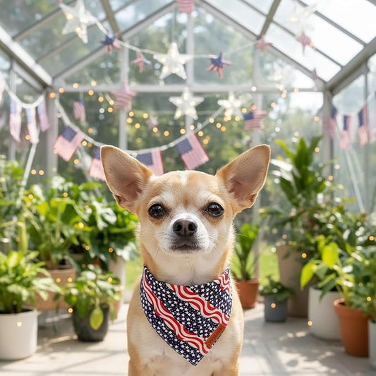 PTDECOR American Flag Dog Bandana, Striped Stars Flag 4th of July Pet Scarf, Premium Durable Fabric, Adjustable Triangle Patriotic Bandanas for Small Dogs Pets (Small)