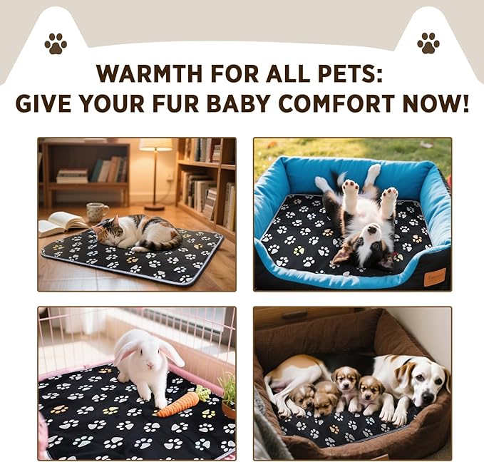 furrybaby Large Dog Heating Pad, Pet Heating Pad for Dogs Indoor, Waterproof Pet Heated Mat with Durable Anti-Bite Tube Indoor for Puppies Dogs Cats (1 Pack Black, 47 * 30 in, Temp Adjustable)