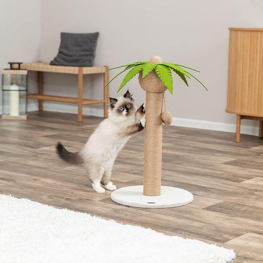 Trixie Palmela 25" Jute Scratching Post - Cute Whimsical Cat Palm-Tree with Dangling Toys - Indoor Cat Scratcher Furniture
