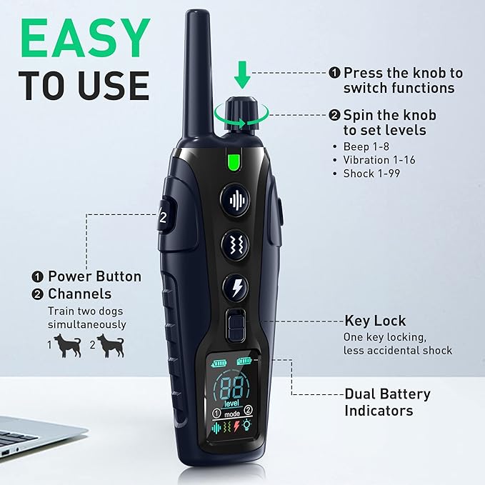 Dog Shock Collar 2 Dogs(15-150lbs) with Flashing Light for Night Walks,4000FT Dog Training Collar Adjustable Pitch Beep(1-8), Vibration(1-16), Safe Shock(1-99), and Keypad Lock