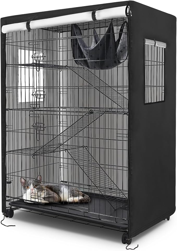 Catio Cover,37" L x 23.5" W x 50" H Cover for Catio Outdoor Cat Enclosure Waterproof, 420D Cat Cage Covers for Homey Pet Cats Cages, Outdoor Cats Enclosure Covers(Black)(Catios Not Included)
