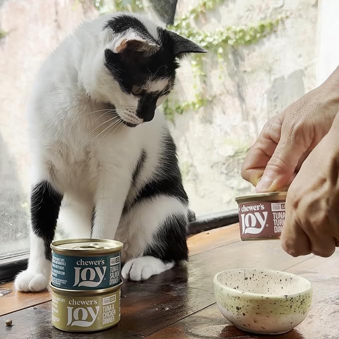 Chewer´S Joy - Wet Cat Food - Variety Pack – 3 Flavors: Tuna & Salmon, Tuna & Chicken, Tuna & Turkey – Natural Pâté – High Protein – Grain Free – Rich in omega-3s for Skin Health - 12 Cans (3 oz)