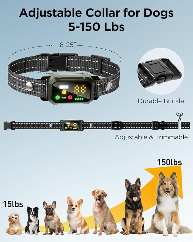 BLACKDOG Military Dog Shock Collar 2 Dogs (5-150lbs) - 4200ft Dog Training Collar with Remote, 4 Training Modes, Flashlight&Strobe, 90-Day Battery, IP67 Waterproof Dog E Collar for All Breeds (Green)
