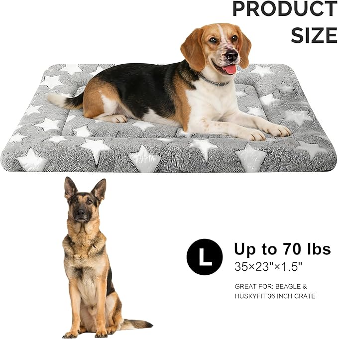 Dog Bed Mat, Reversible Dog Crate Pad - Comfortable Kennel Mat for Dogs & Cats, Machine Washable Dog Bed Suitable for Kennel, Cage or Home Travel (Gray Star, 35" L*23" W*1.5" Th)