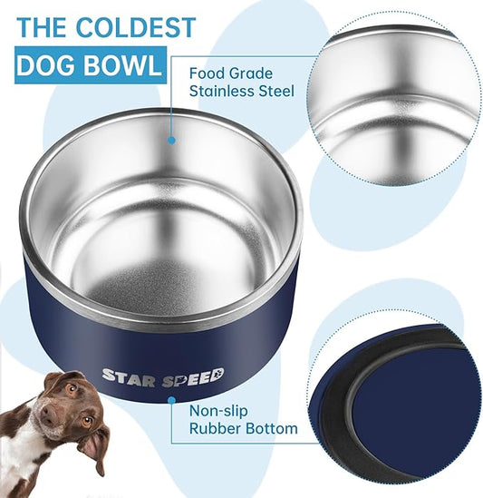 100oz Stainless Steel Dog Bowl. Dog Food Water Bowls with Non-Slip Rubber Bottom, Double Wall Dog Bowl for Small Medium Large Dogs, Dishwasher Safe,Navy Blue