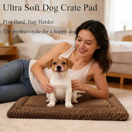 Dog Bed Mat, Reversible Dog Crate Pad - Comfortable Kennel Mat for Dogs & Cats, Machine Washable Dog Bed Suitable for Kennel, Cage or Home Travel(Dark Brown, 24" L*18" W*1.5" Th