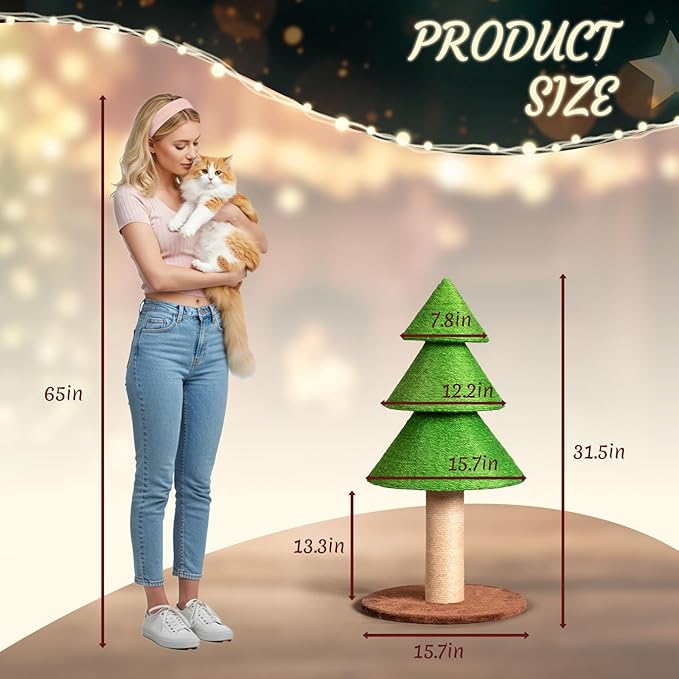 Outvita 31.5in Christmas Tree Cat Scratcher, Cat Scratching Post for Indoor Cats, Large Sisal Cat Scratching Tree Cat Scratch Tower, Grass Green