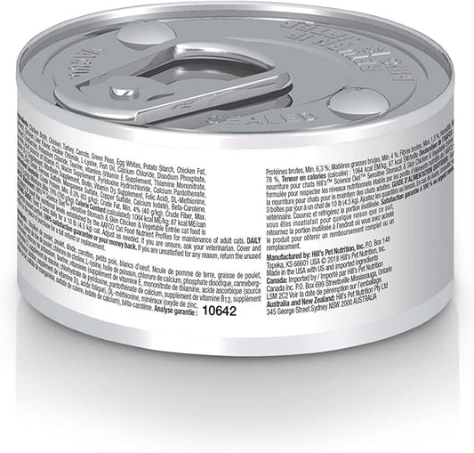 Hill's Science Diet Sensitive Stomach & Skin, Adult 1-6, Stomach & Skin Sensitivity Support, Wet Cat Food, Chicken & Vegetables Minced, 2.9 oz Can, Case of 24