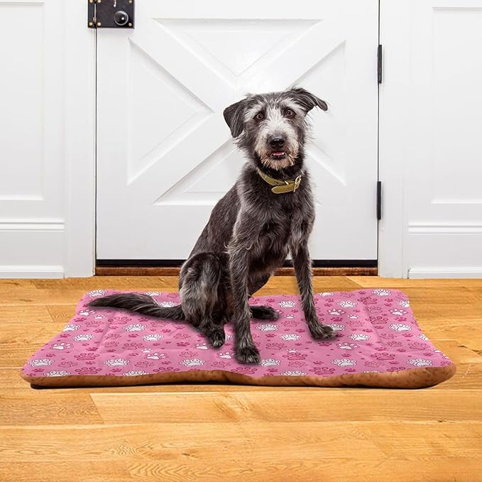 Dog Bed for Crate Washable Pet Sleep Pad, Dog Paw Prints Kennel Mat with Non-Slip Bottom, Soft Fluffy Supplies Pet for Dogs and Cats (24x18 inch)