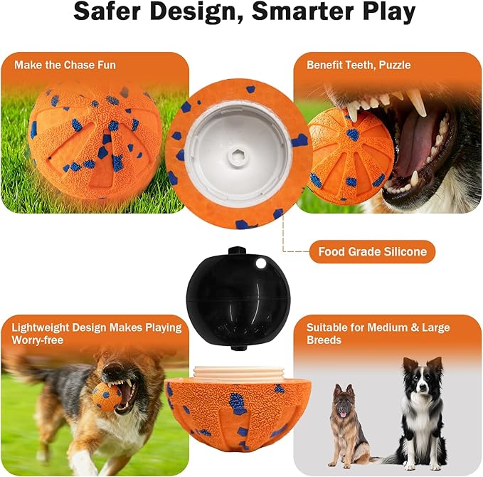 Interactive Dog Ball Toy for Medium Large Dogs, Durable E-TPU Bouncing Ball with Rechargeable Battery, Waterproof for Outdoor Play, Keeps Dogs Engaged (Blue)