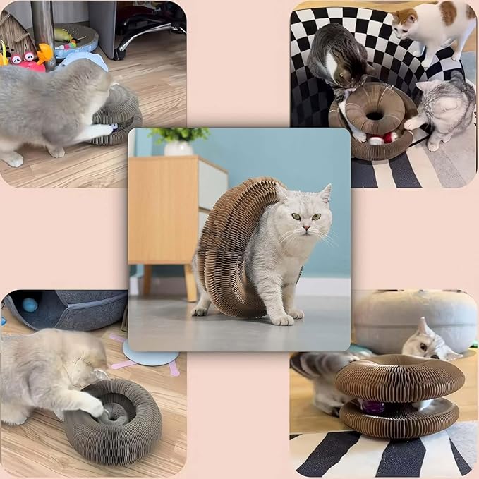 2Pcs Magic Organ Cat Scratcher Toy, Extra-Thick & Large Connectable Cardboard Cat Scratching Board with Bell Ball, Interactive Enrichment Toy for Indoor Cats & Kittens