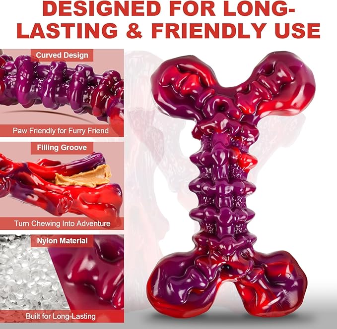 3-Pack Dog Chew Toys for Aggressive Chewers Medium & Large Breed (20-90 lbs), Indestructible Nylon Bones with Beef Flavor, Tough Dental Chews for Boredom & Anxiety, Long Lasting Doggy Gifts
