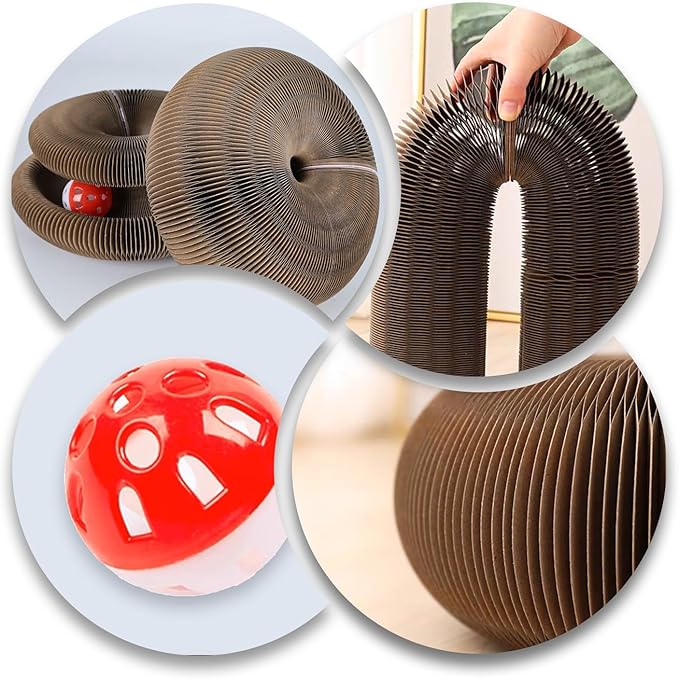 Kitty Kurlz Cat Scratcher & Play Toy for Indoor Cats - Foldable, Durable Recyclable Cardboard for Scratching, Chase and Play