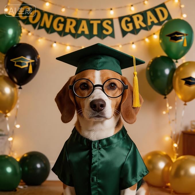 Dog Graduation Cap and Gown Set 2026 - Adjustable Washable Pet Cosplay Costume for Small Medium Dogs, Graduation Gift Supplies with Cap Robe Tassel,Dog Graduation Outfits Gifts (Green, Medium)