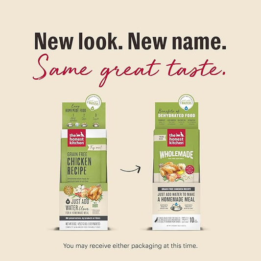 The Honest Kitchen Human Grade Wholemadeβ’ Dehydrated Grain Free Chicken Dog Food, 1.5 oz x10