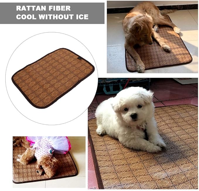 AYNEFY Doublesided Pet Mat Dog Daily Supplies Rattan and Warm Plush Cat Dog Bed for Summer Winter Use with Strong Edging for Cages Or Floor Doublesided Pet Mat Soft Breathable Cooling (XL)