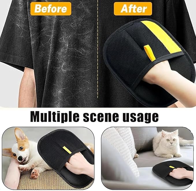 Pet Hair Remover, Pet Hair Remover Electrostatic Gloves, Washable and Reusable Double Sided Pet Hair Removal Mitt for Couch, Furniture, Carpet, Car Seat, Cat Grooming Tools (1)