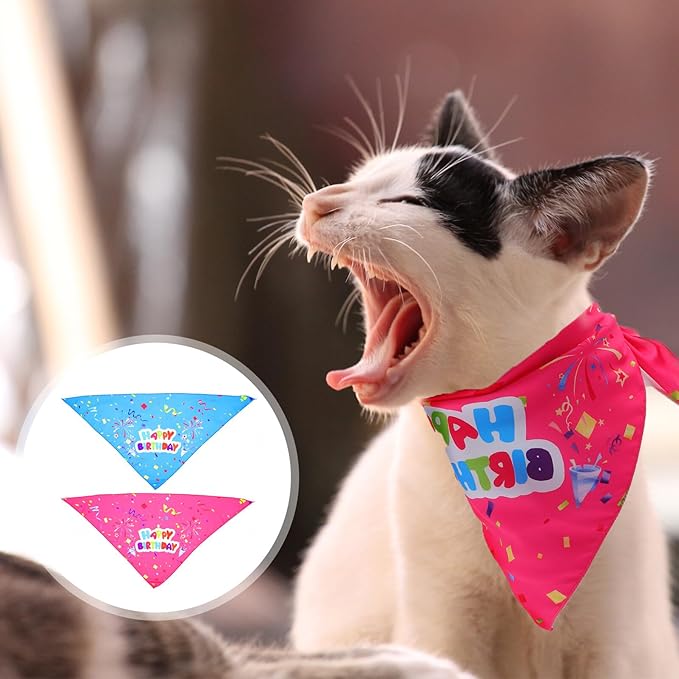 Beaupretty 2pcs Birthday Dog Bandanas Triangle Scarves with Ribbon Design, Soft Cotton Puppy Bibs for Pet Supplies, Adjustable Neckwear for Puppy Birthday Party and Daily Use