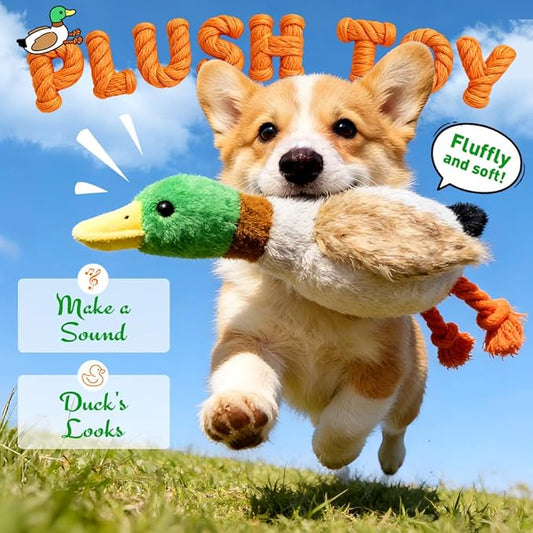 Dog Toys for Aggressive Chewers, 2026 Upgraded Duck Dog Toys Large Dogs Indestructible, Vocal Toys with Built-in Squeaker for Boredom Relief, Cute Yellow Duckling Plush for Playtime (Grey)
