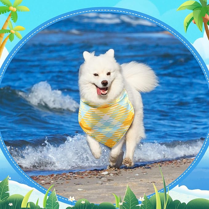 Kacctyen 300 Pcs Summer Plaid Dog Bandanas Bulk Hawaiian Pet Bibs Seasonal Accessories Adjustable Dog Cat Outfit Cute Washable Triangle Scarf for Small to Medium Pet