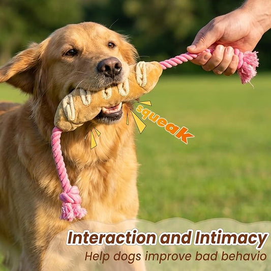 Baguette Dog Snuffle Toy, Interactive Crinkle Plush Chew Toys with Rope for Large Medium Small Dogs, Hide and Seek Treat Dispensing Puzzle for Puppy Boredom Relief, Brain Stimulation Foraging