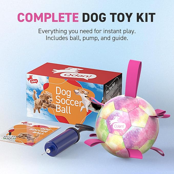 QDAN Dog Balls, Dog Soccer Ball with Straps, Valentines Dog Toys, Girl Puppy Toy Balls for Small Medium Dogs, Water Toys Pool Toys, Puppy Pet Birthday Gifts, Rainbow(6 Inch)
