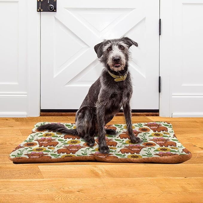 Dog Bed for Crate Washable Pet Sleep Pad, Highland Cow Kennel Mat with Non-Slip Bottom, Soft Fluffy Supplies Pet for Dogs and Cats (24x18 inch)
