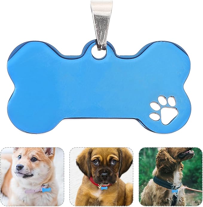 4pcs Blue Bone Hollow Stainless Steel Dog Tag Blanks for Puppy Collar Custom Engraved Pet Name Id Tags Sturdy Metal Puppy Supplies