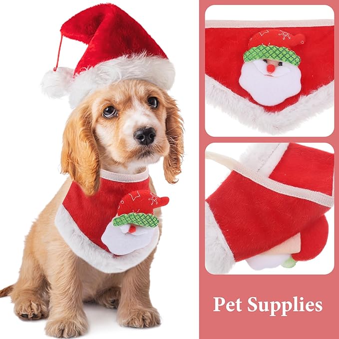 KALLORY Pet Dog Christmas Bandana Scarf Red Small Knitted Holiday Bandana for Cats and Puppies Festive Pet Supplies for Winter Party