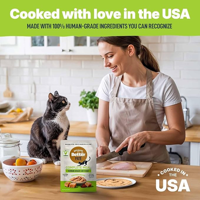 Because It's Better Pate Complete Meal, Chicken Recipe, 2.6 oz Pouches, Wet Cat Food, 12 Count
