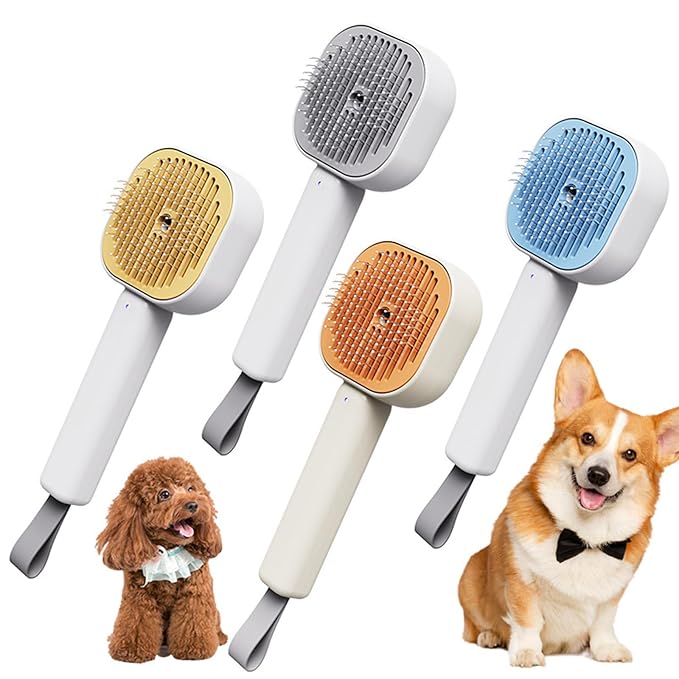 3-in-1 Cat Steam Brush – Self-Cleaning Pet Spray Grooming Comb for Cats & Dogs, USB Rechargeable, Shedding, Massaging & Hair Removal with Cool Mist (Blue)
