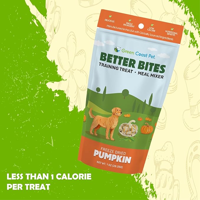 Better Bites Meal Mixer 1 oz Freeze-Dried Pumpkin Training Treats for Dogs (All Breeds) – High Fiber, Single Ingredient, Natural Snacks for Dog | Made in The USA