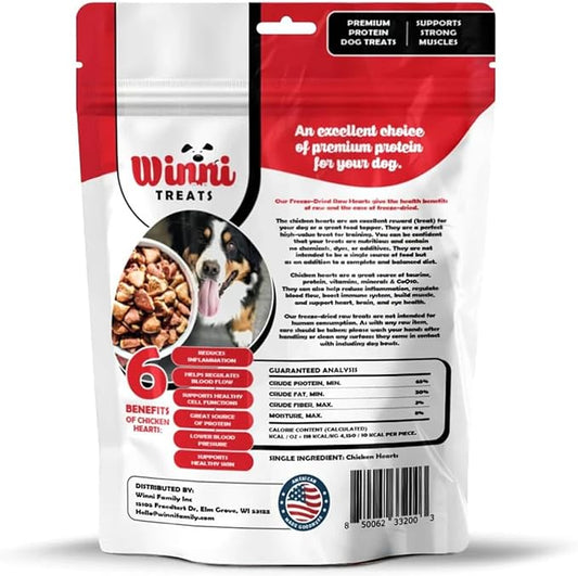 Winni Treats Freeze Dried Chicken Hearts for Dogs - Single Ingredient, Preservative-Free, Premium Chicken Hearts, High in Protein for Strong Muscles, Low in Fat, Healthy Dog Treats (3.75 Ounces)