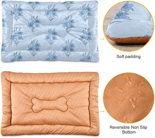 Dog Bed for Crate Washable Pet Sleep Pad, Floral Print Kennel Mat with Non-Slip Bottom, Soft Fluffy Supplies Pet for Dogs and Cats (24x18 inch)