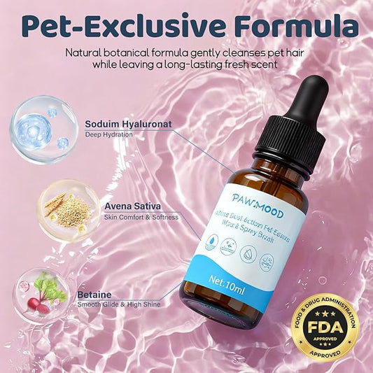 Concentrated Waterless Shampoo Essence with Pink Grooming Glove, No-Rinse & Lick-Safe Essence for Steam Brushes, Gentle Care for Cats/Kittens/Seniors, Manage Shedding & Freshness,0.34oz*1