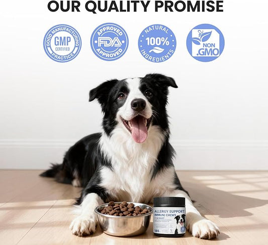 Dog Allergy Skin Relief Chews for Hotspot & Dry Skin, Itchy Skin Relief Supplement for Dog Paw Licking, Anti-Itch Soft Chews with Colostrum-Fish Oil-Probiotic to Boost Immune System 180ct