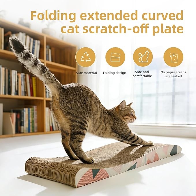 90° Foldable Double-Sided Textured Wave Curve Design, Large Size Cat Scratching Pad for Indoor Cats and Kittens, Easy for Cats to Scratch, Corrugated Cardboard Cat Scratcher Board